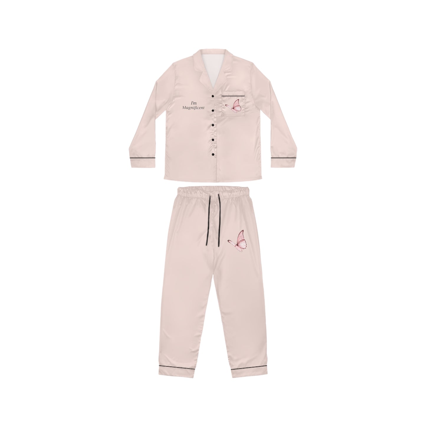 Butterfly Satin Pajamas for Women - Elegant Sleepwear Set